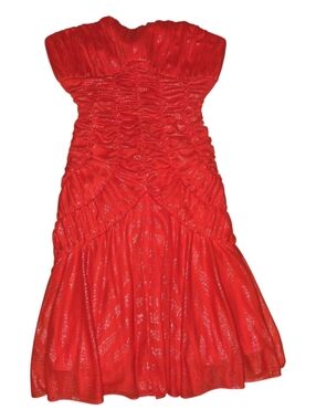 Y2K YNES Strapless Red Ruched Party Dress Size M